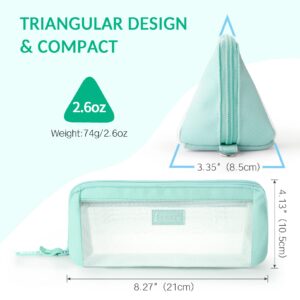 Sooez Large Grid Mesh Pencil Case, Big Capacity Clear Pencil Pouch Pen Bag with Zipper, Cute Stationery Organizer Transparent Makeup Bag for Adult Girls Boys Office School Supplies, Mint Green