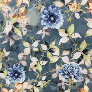 decora furnishings soft and thick luxurious velvet fabric digitally printed floral design upholstery material for sofa cushion chair cover craft - width 54 inches - fabric by the yard (aegean blue)