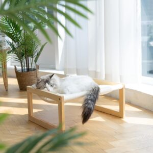 FUKUMARU Cat Bed, Plush Velvet Cat Beds for Indoor Cats, Wooden Cat Hammock, 21 x 16.5 Inch Cat Couch, Suitable for Cats, Dog, Bunny, Rabbit, Kitten and Small Animal