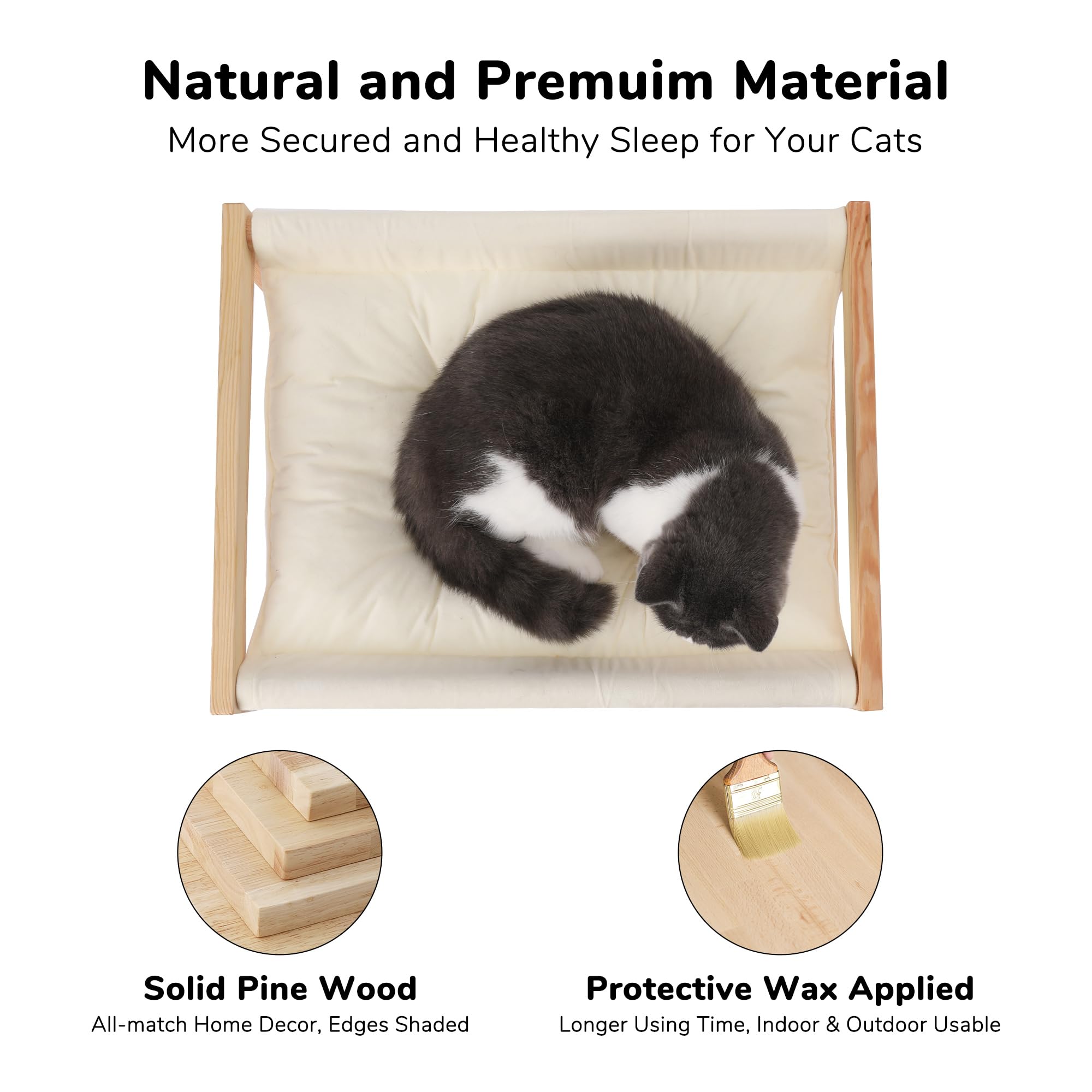 FUKUMARU Cat Bed, Plush Velvet Cat Beds for Indoor Cats, Wooden Cat Hammock, 21 x 16.5 Inch Cat Couch, Suitable for Cats, Dog, Bunny, Rabbit, Kitten and Small Animal