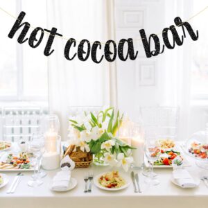 Hot Cocoa Bar Banner, Hot Chocolate Bar Decor, Chocolate Bar Party Decoration Supplies, Glittery Black