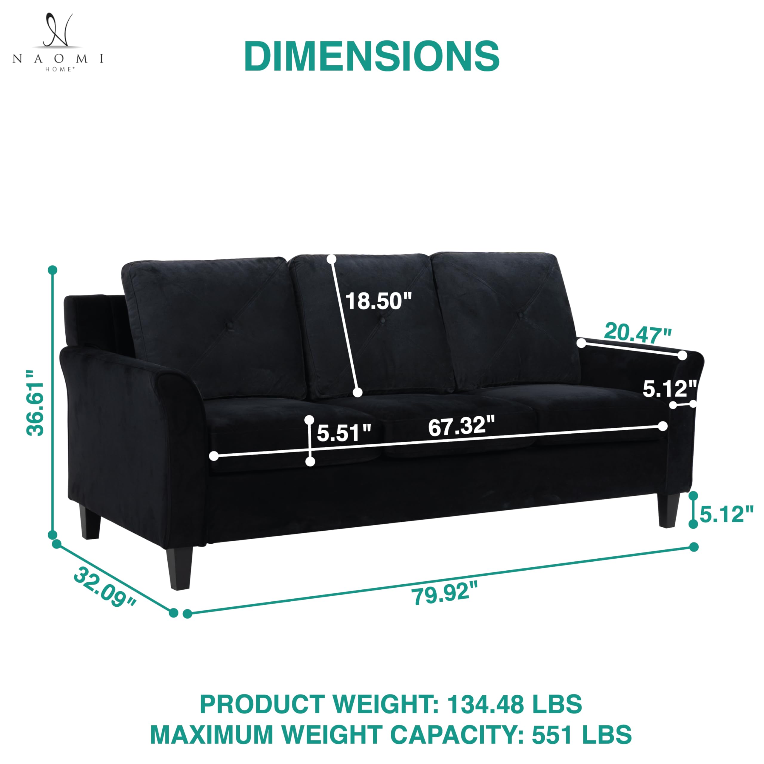 Raelynn Button Tufted Sofa &Loveseat Black Modern Sofa Set - Microfiber Living room sets for Small Spaces Sofa Cama para Sala Modernos Baratos, Durable Sturdy Living Room Furniture Tool-Free Assembly