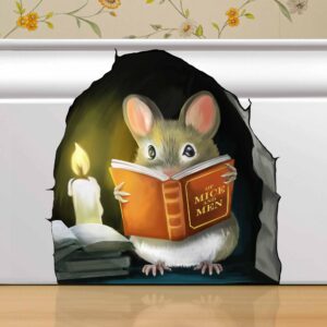 mouse reading book, wall decor sticker decal, kids room, classroom, home, bedroom, bookcase, book lover, of mice and men, children, adorable, (mouse reading book)