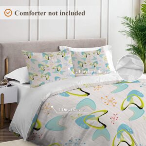 Shrahala Retro Modern Stars Duvet Cover Set King Size, Atomic Boomerang Midcentury Dots Stripes 3 Pieces Soft Brushed Duvet Covers with Button Closure, 100% Cotton (No Comforter)