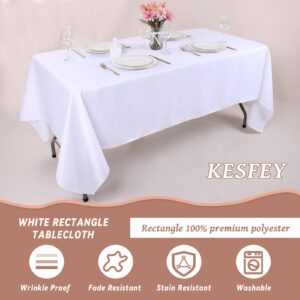 Kesfey 6 Packs White Table Cloths Rectangle 60 x102 inch High Density Washable Polyester Fabric White Tablecloths for 6 Foot Tables Rectangle Wrinkle Resistant Tablecloth for Parties Wedding Banquet