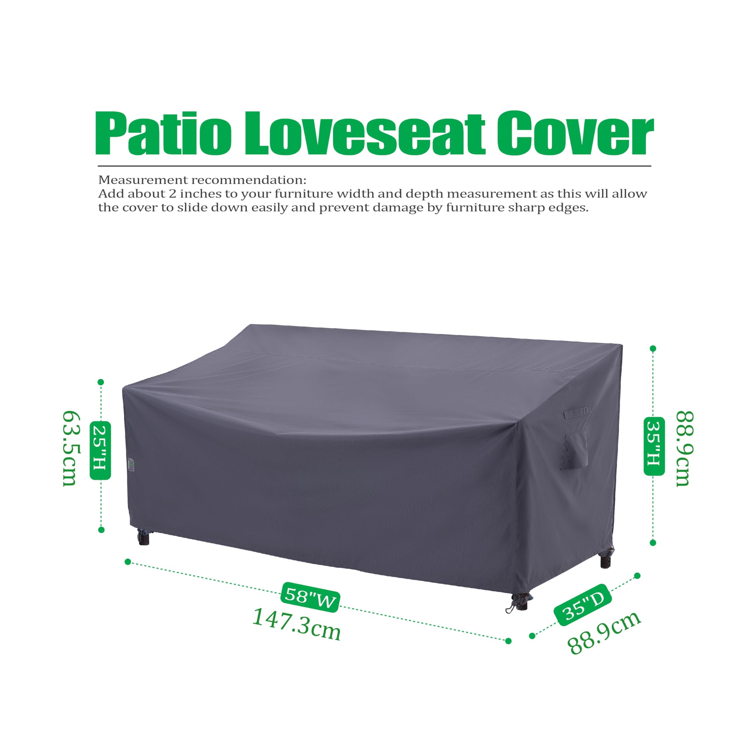 F&J Outdoors Waterproof UV Resistant Heavy Duty 2 Seater Patio Loveseat Cover, Grey, 58"Wx35"Dx35"H