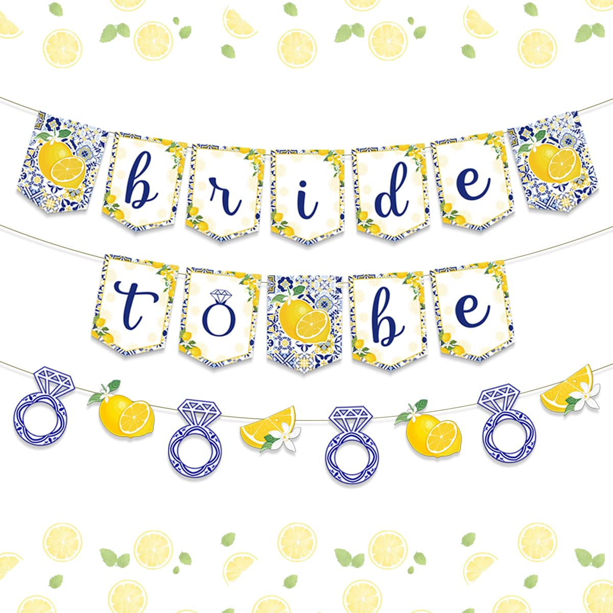 Lemon Bridal Shower Decorations - Yellow and Blue Bride To Be Banner, Lemon and Diamond Ring Garland, Fruit Lemon Theme Bachelorette Party Decorations