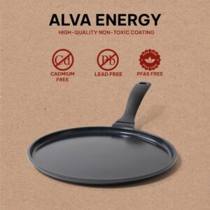 Alva Energy Ceramic Nonstick Crepe Pan Griddle Skillet Induction Non Toxic Cookware 9.8" PFAS, PFOA & PFTE Free, Pancake Pan, Egg Pan, Omelette Pan, Induction Safe, Add to Your Pots and Pans Set