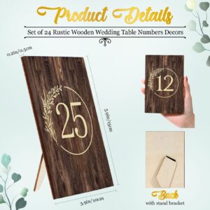 25 Pieces Rustic Wooden Wedding Reception Table Numbers Decors Country Wedding Table Decoration Self Stand Wedding Centerpieces Table Signs for Wedding Bridal Shower Restaurant Decor, Number 1 to 25