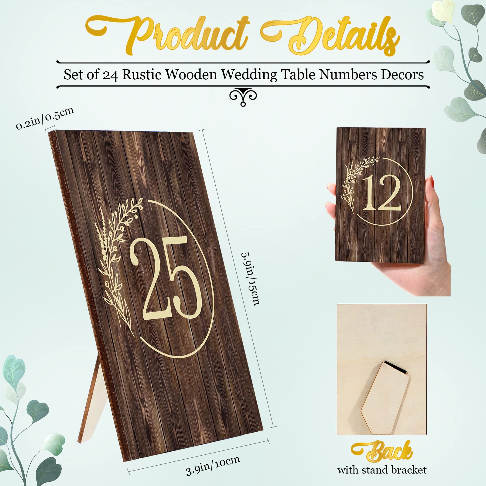 25 Pieces Rustic Wooden Wedding Reception Table Numbers Decors Country Wedding Table Decoration Self Stand Wedding Centerpieces Table Signs for Wedding Bridal Shower Restaurant Decor, Number 1 to 25