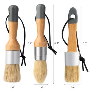 Mister Rui Chalk Wax Paint Brush, 3pcs, Chalk Paint Brushes for Furniture, Small Wax Brush for Chalk Paint, Acrylic Paint, Milk Paint, Natural Bristles Stencil Brushes, No Shedding