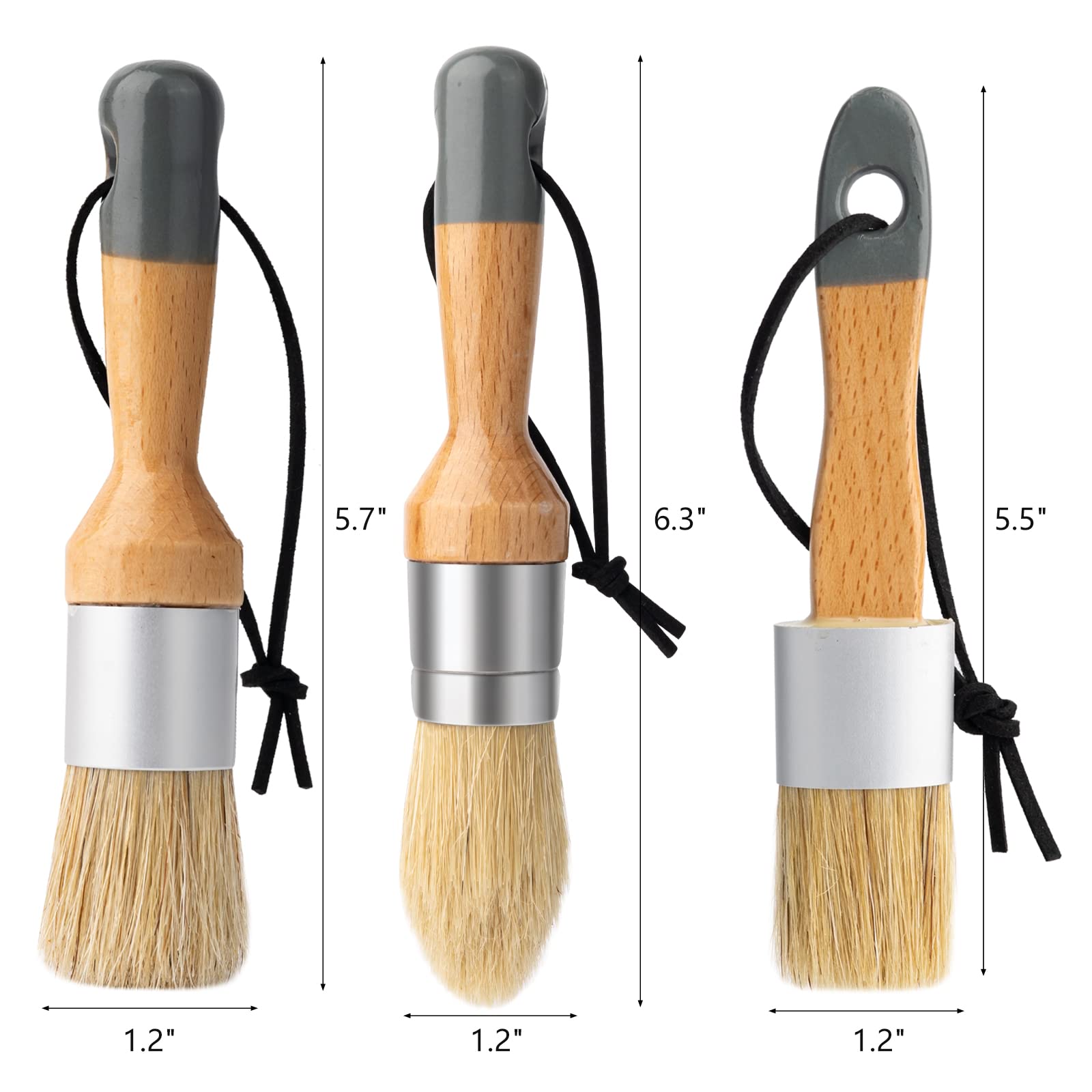 Mister Rui Chalk Wax Paint Brush, 3pcs, Chalk Paint Brushes for Furniture, Small Wax Brush for Chalk Paint, Acrylic Paint, Milk Paint, Natural Bristles Stencil Brushes, No Shedding