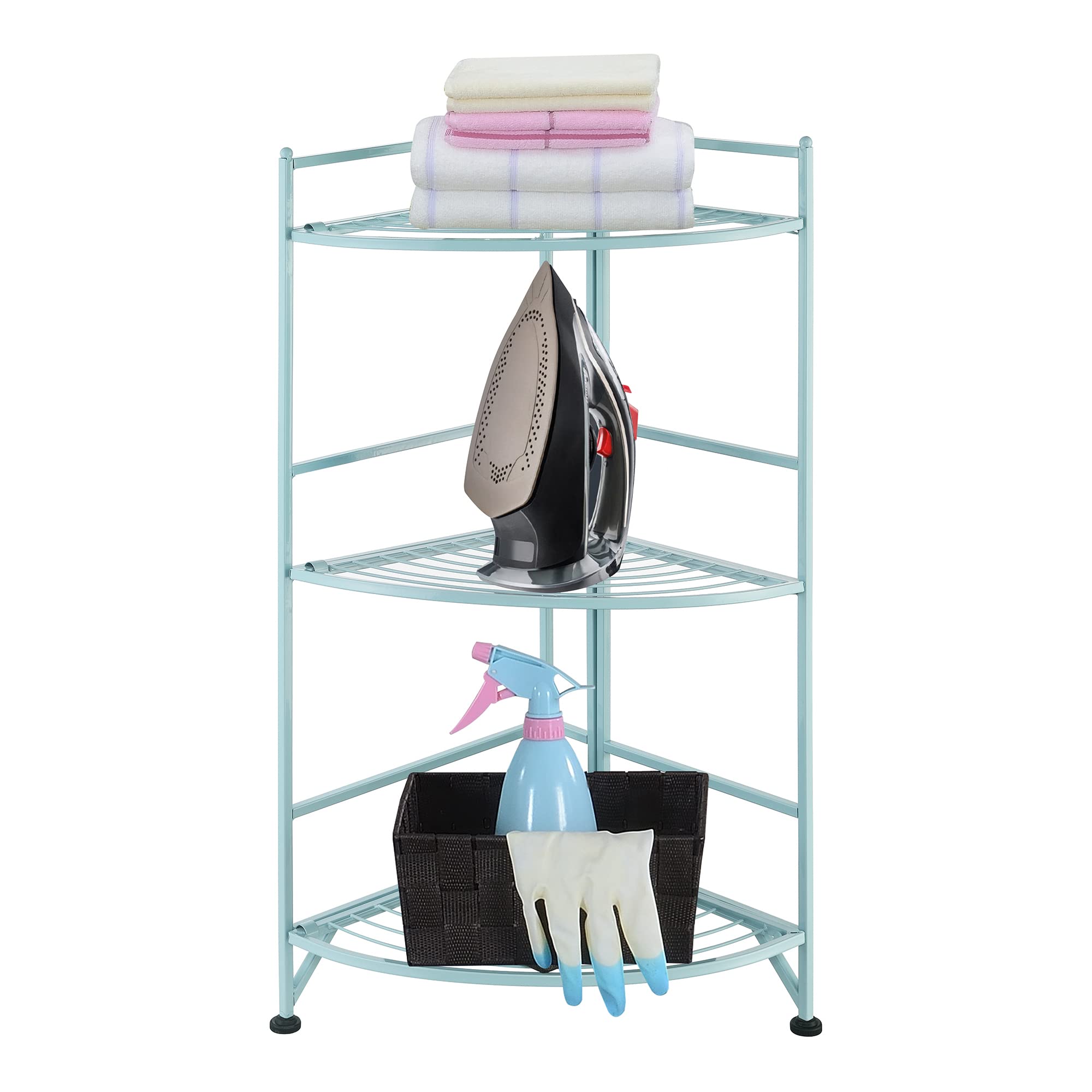 Convenience Concepts Xtra Storage 3 Tier Folding Metal Corner Shelf, Sea Foam