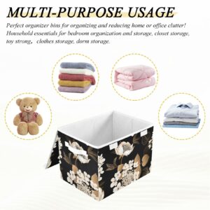 Tatenale Collapsible Storage Bins with Lids Decorative Fabric Storage Cubes Closet Organizer and Storage Basket Boxes Containers for Clothes Box Chest Nursery Folding Rectangle Retro Flower