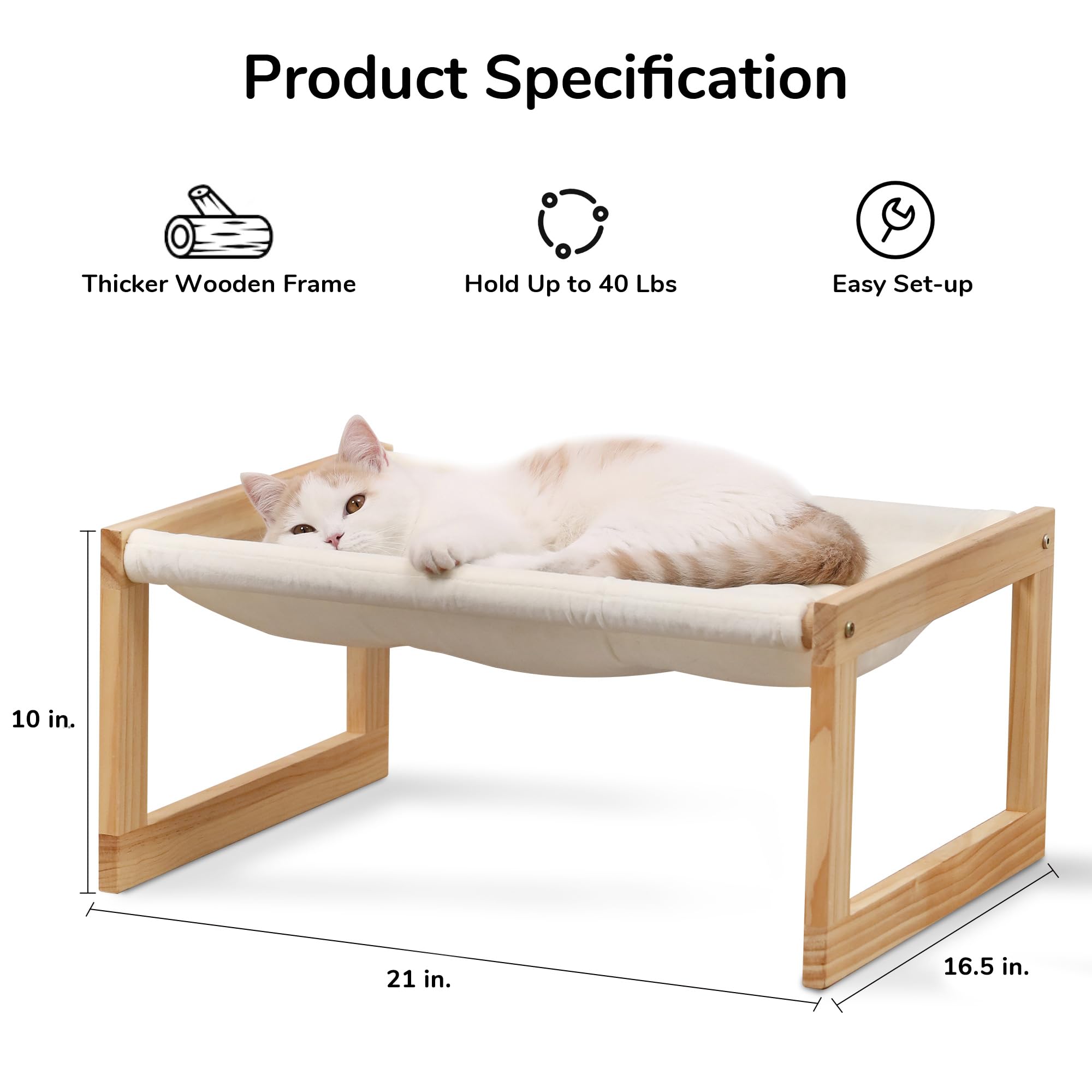 FUKUMARU Cat Bed, Plush Velvet Cat Beds for Indoor Cats, Wooden Cat Hammock, 21 x 16.5 Inch Cat Couch, Suitable for Cats, Dog, Bunny, Rabbit, Kitten and Small Animal