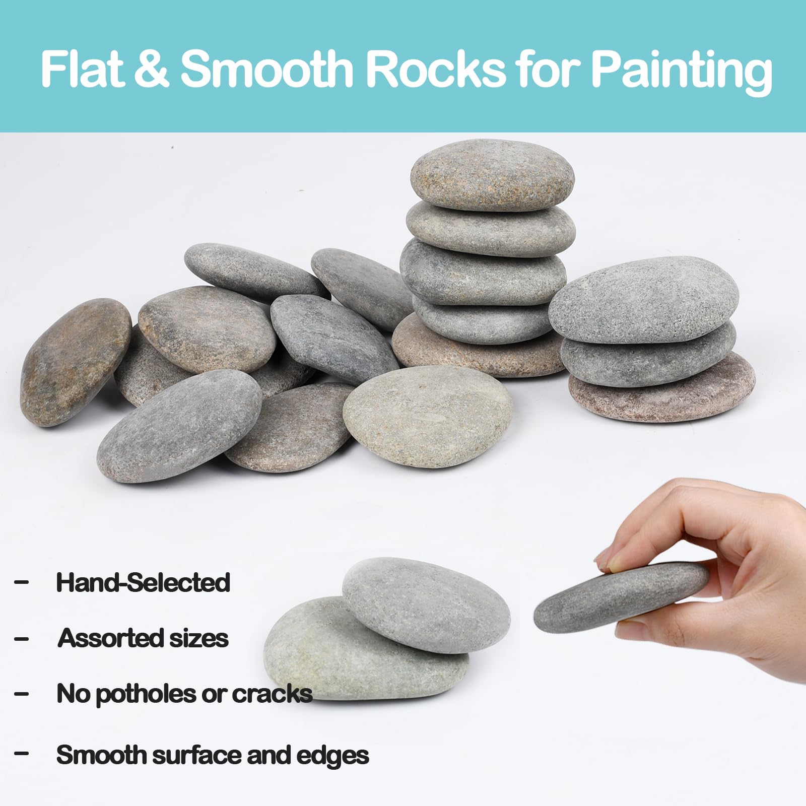 Simetufy 25 Pcs River Rocks for Painting, 2"-3" Painting Rocks, Flat & Smooth Rocks to Paint, Hand Picked Natural Stones for Painting, Cheap Crafts Rocks for Kids & Adults