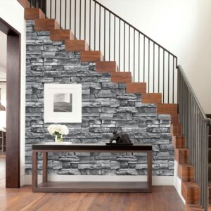 Nukofal Grey Brick Wallpaper Peel and Stick Gray Stone Contact Paper 17.7"x118.1" Faux Brick Contact Paper Backsplash Wallpaper Stone Self Adhesive Wallpaper Removable for Kitchen Textured Vinyl