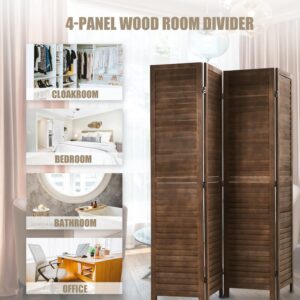 Room Divider 4 Panels, 5.75FT Wooden Room Divider Wall Folding Privacy Screens Freestanding Partition for Home Office Bedroom