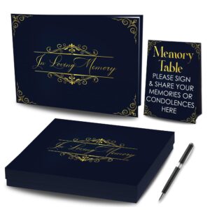 funeral guest book, memory book set, funeral sign in guest book, 285 guest entries with name and address, 9" 7" golden foil guest memorial book, loving memorial guest sign in book.