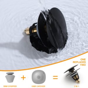 Universal Bathroom Sink Drain Stopper - 1.1~1.5" Pop Up Drain Stopper, Anti-Clogging Bounce Basin Filter with Hair Catcher, Stainless Steel Sink Drain Strainer (Matte Black)