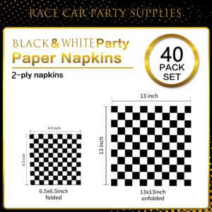 40Pcs Checkered Flag Napkins Race Car Birthday Party Supplies Disposable Racing Party Napkins Black and White Dessert Paper Napkins for Baby Shower Racing Themed Party Decorations Favors