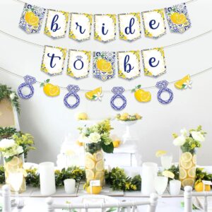 Lemon Bridal Shower Decorations - Yellow and Blue Bride To Be Banner, Lemon and Diamond Ring Garland, Fruit Lemon Theme Bachelorette Party Decorations