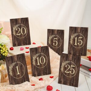 25 Pieces Rustic Wooden Wedding Reception Table Numbers Decors Country Wedding Table Decoration Self Stand Wedding Centerpieces Table Signs for Wedding Bridal Shower Restaurant Decor, Number 1 to 25