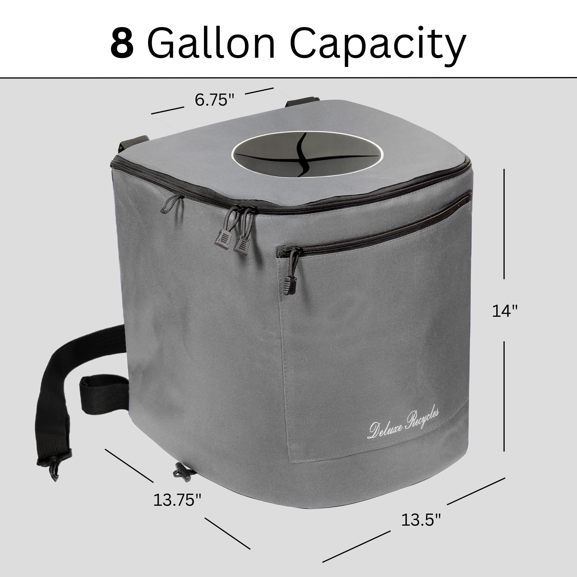 Deluxe Recycles Collapsible Trash Can for Boating and Camping | Large, Durable, and Portable with Inner Bin - 8 Gallons (Grey)