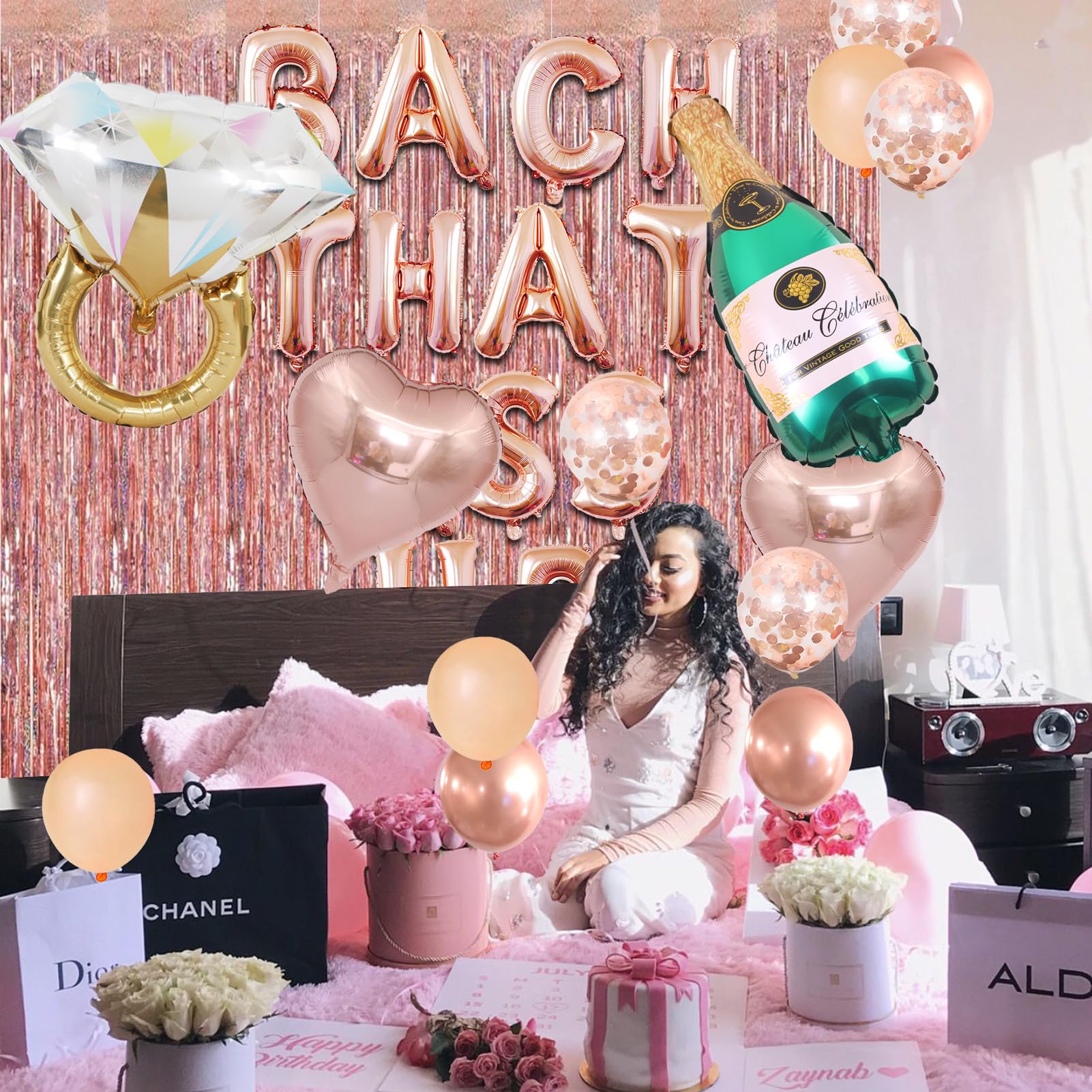 Wekayli Bachelorette Party Bach That Balloon Banner Brunch Bridal Shower Party Decorations Nash Bachelorette Party Sign Rose Gold Floral Decorations for Bridal Shower Bar