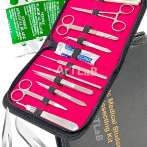 New Premium Stainless Steel Biology Lab/Anatomy/Medical Student Dissection Kit Set - Scalpel Knife Handle,Blades, Forceps, Scissors and Tweezers- Student Use and Veterinary (Set of 27 Each)