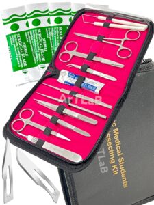 new premium stainless steel biology lab/anatomy/medical student dissection kit set - scalpel knife handle,blades, forceps, scissors and tweezers- student use and veterinary (set of 27 each)