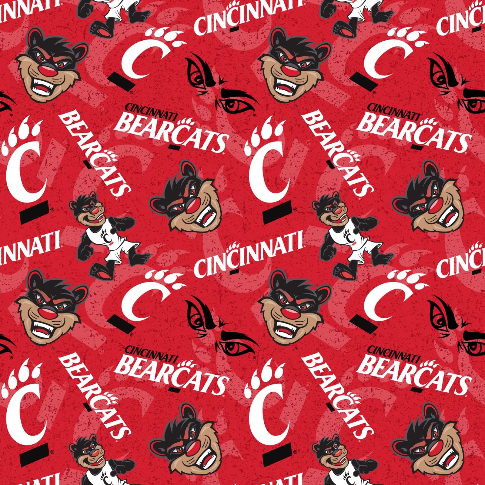 SYKEL ENTERPRISES University of Cincinnati Cotton Fabric by Sykel-Licensed Cincinnati Bearcats Tone on Tone Cotton Fabric