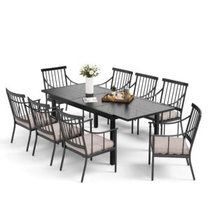 mfstudio 9pcs outdoor patio dining set with 8 metal chairs and expandable rectangular dining table for 6-8 people, patio conversation set for deck, yard, garden