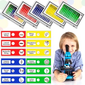 Yexiya 120 Pcs Kids Prepared Microscope Slides with Specimens Animals Insects Plants Flowers Specimens Microbiology Biological Sample for Student School Science Lab Supplies(48 Different Patterns)