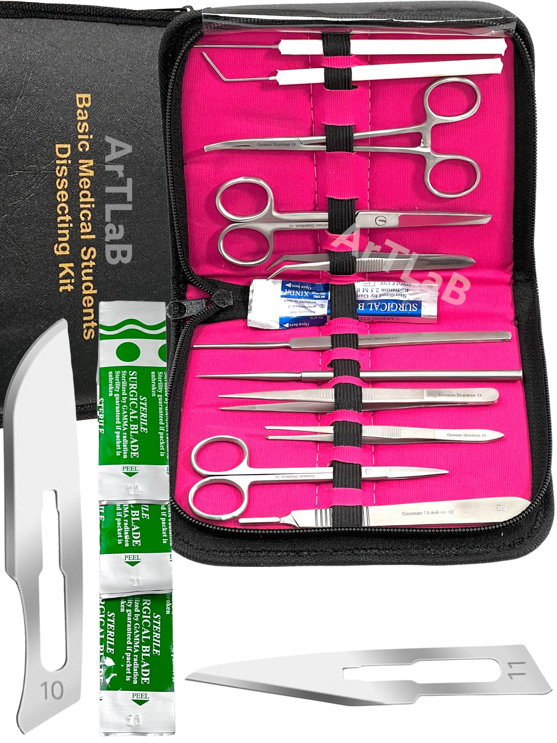 New Premium Stainless Steel Biology Lab/Anatomy/Medical Student Dissection Kit Set - Scalpel Knife Handle,Blades, Forceps, Scissors and Tweezers- Student Use and Veterinary (Set of 27 Each)