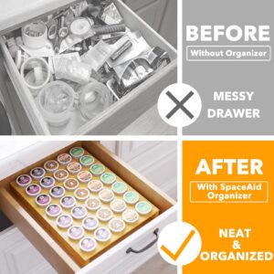 SpaceAid Bamboo K Cup Drawer Organizer Insert, Kitchen K Cups Coffee Pod Holder Tray Organizers for Kcup Coffee Station Drawer Storage Organization (35 Slots)