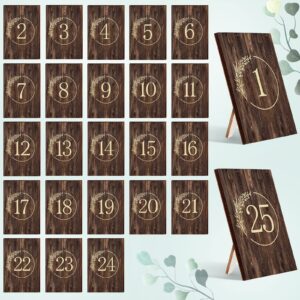 25 Pieces Rustic Wooden Wedding Reception Table Numbers Decors Country Wedding Table Decoration Self Stand Wedding Centerpieces Table Signs for Wedding Bridal Shower Restaurant Decor, Number 1 to 25