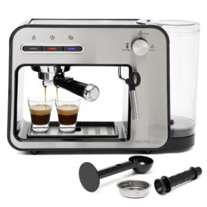 mixpresso professional espresso machine for home 15 bar with milk frother steam wand, espresso maker with double-cup splitter, 1450w fast heating cappuccino & latte machine 37oz water tank