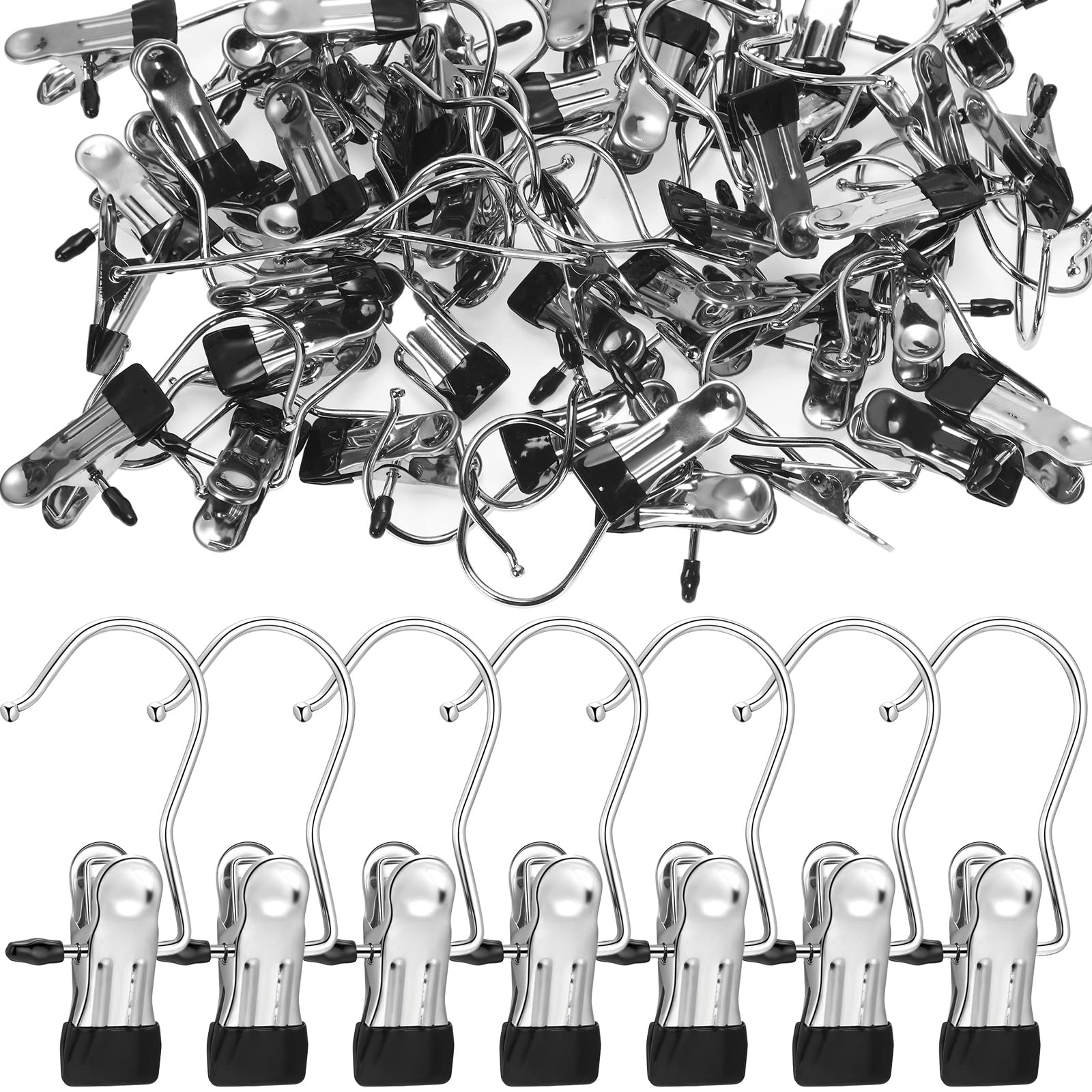 150 Pcs Boot Hangers Clips Laundry Hooks Hanging Stainless Steel Clothes Pins Portable Clip Hangers for Closet Travel Socks Pants Handbags Hats Towels (Black)