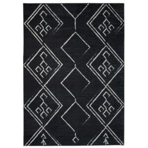 Machine Washable Area Rug Non Slip Backing & Ultra-Thin & Stain Resistant & Eco Friendly & Family and Pet Friendly - Everest Geometric Modern Bordered Black & Creme Design 8'x10'