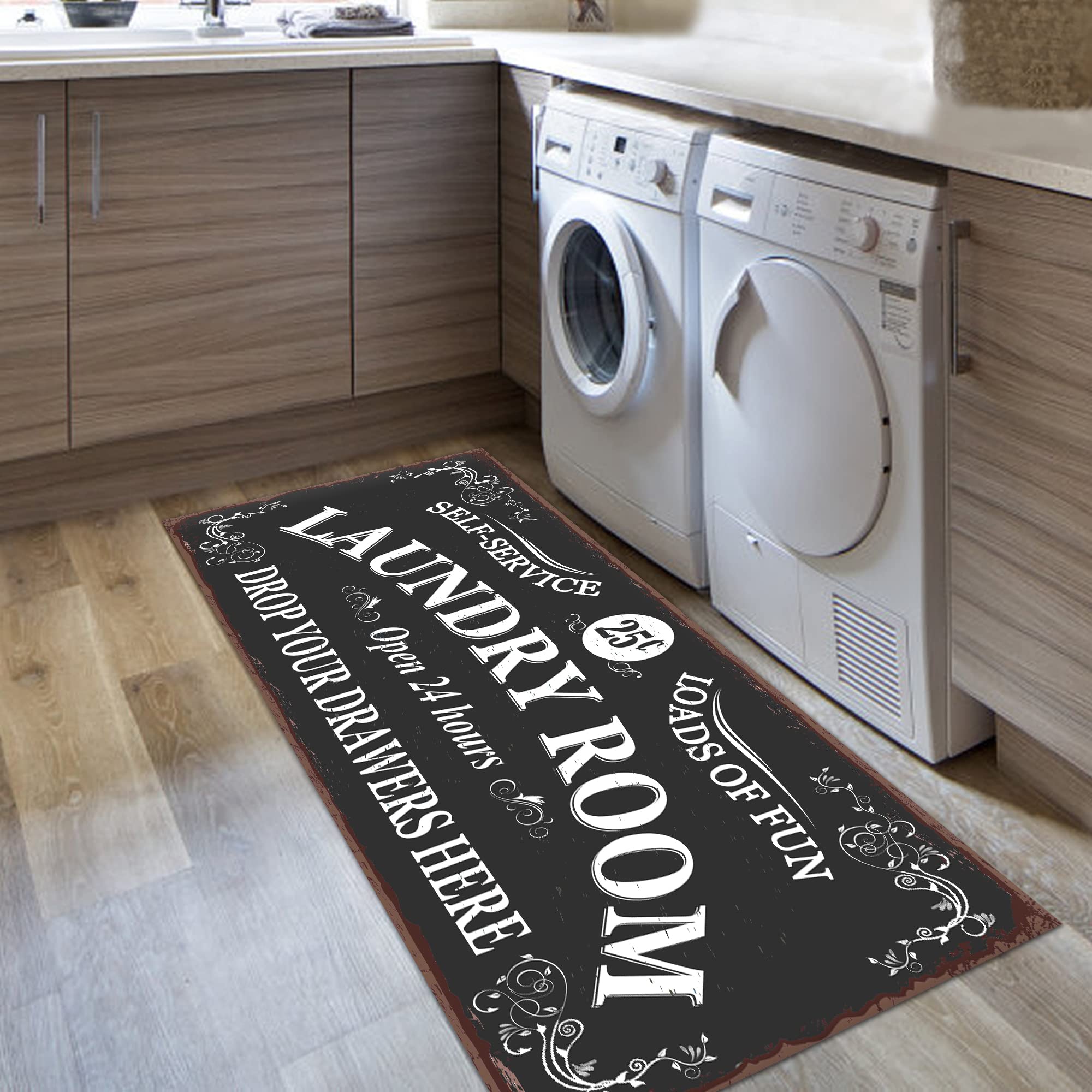 Kuilepa Farmhouse Laundry Room Area Rugs 20"X47" Non Slip Waterproof Laundry Floor Mat Durable Entrance Rug Area Rug for Kitchen Floor Laundry Room Bathroom Hallway Entryway Area Rugs