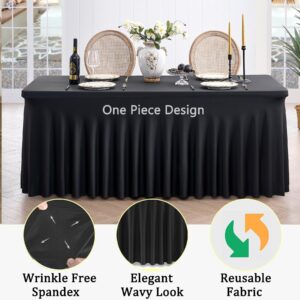 Htper Black Spandex Table Clothes for 8 Foot Rectangle Tables, Wrinkle Free Fitted Table Covers 8ft Stretchy Tablecloths Desk Skirt for Parties Weddings Birthday Banquet Baby Shower