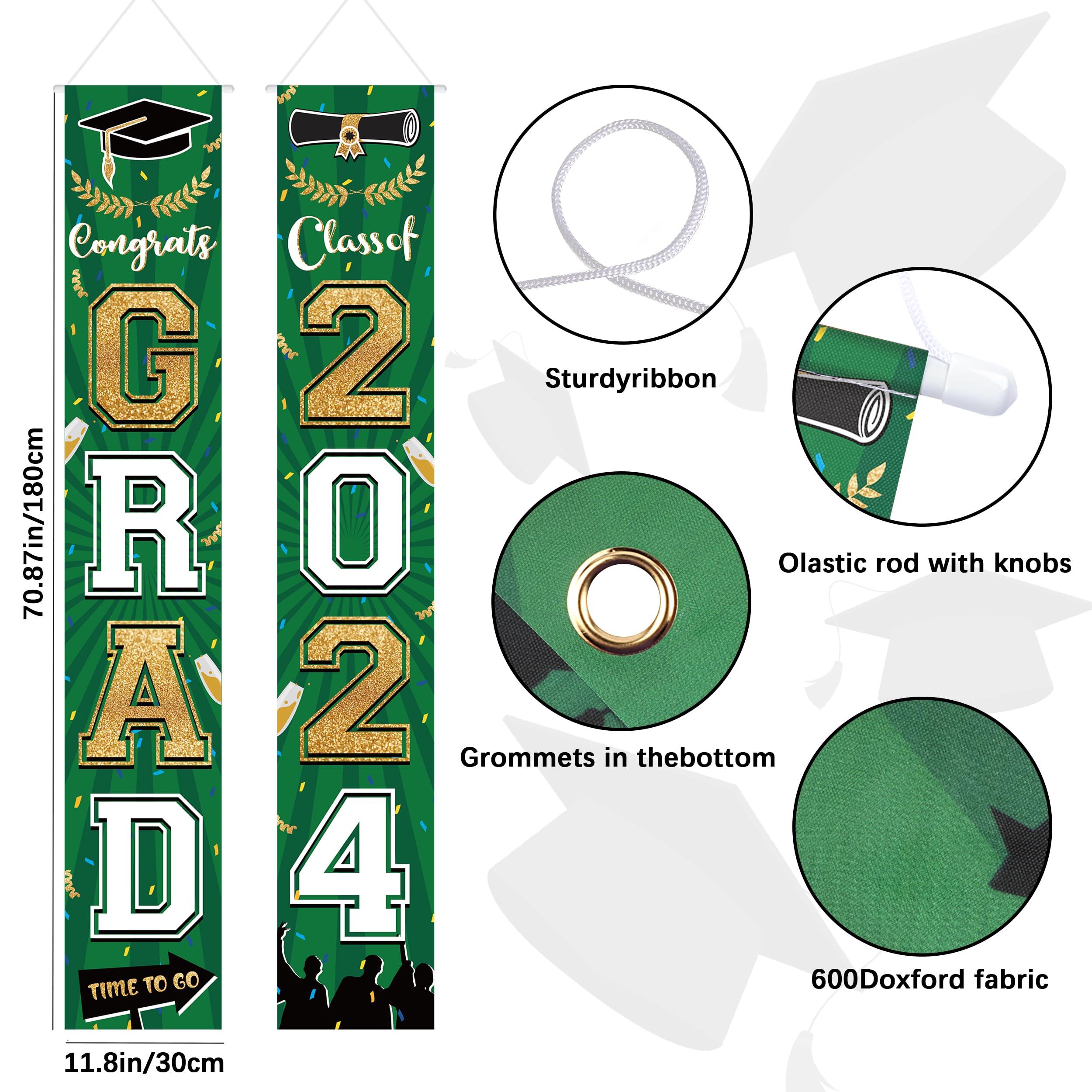 Green Gold Graduation Party Decorations 2024,Class of 2024 Graduation Party Supplies Include Congrats Grad Banner, Grad Backdrop, Porch Sign,Balloons,Foil Number 2024 for Graduation Party Supplies