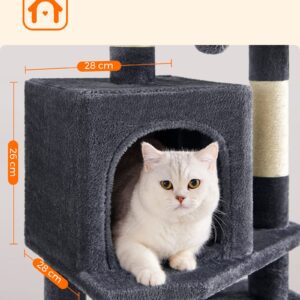 Feandrea Cat Tree, 61-Inch Cat Tower for Indoor Cats, Plush Multi-Level Cat Condo with 5 Scratching Posts, 2 Perches, 2 Caves, Hammock, 2 Pompoms, Smoky Gray UPCT192G01