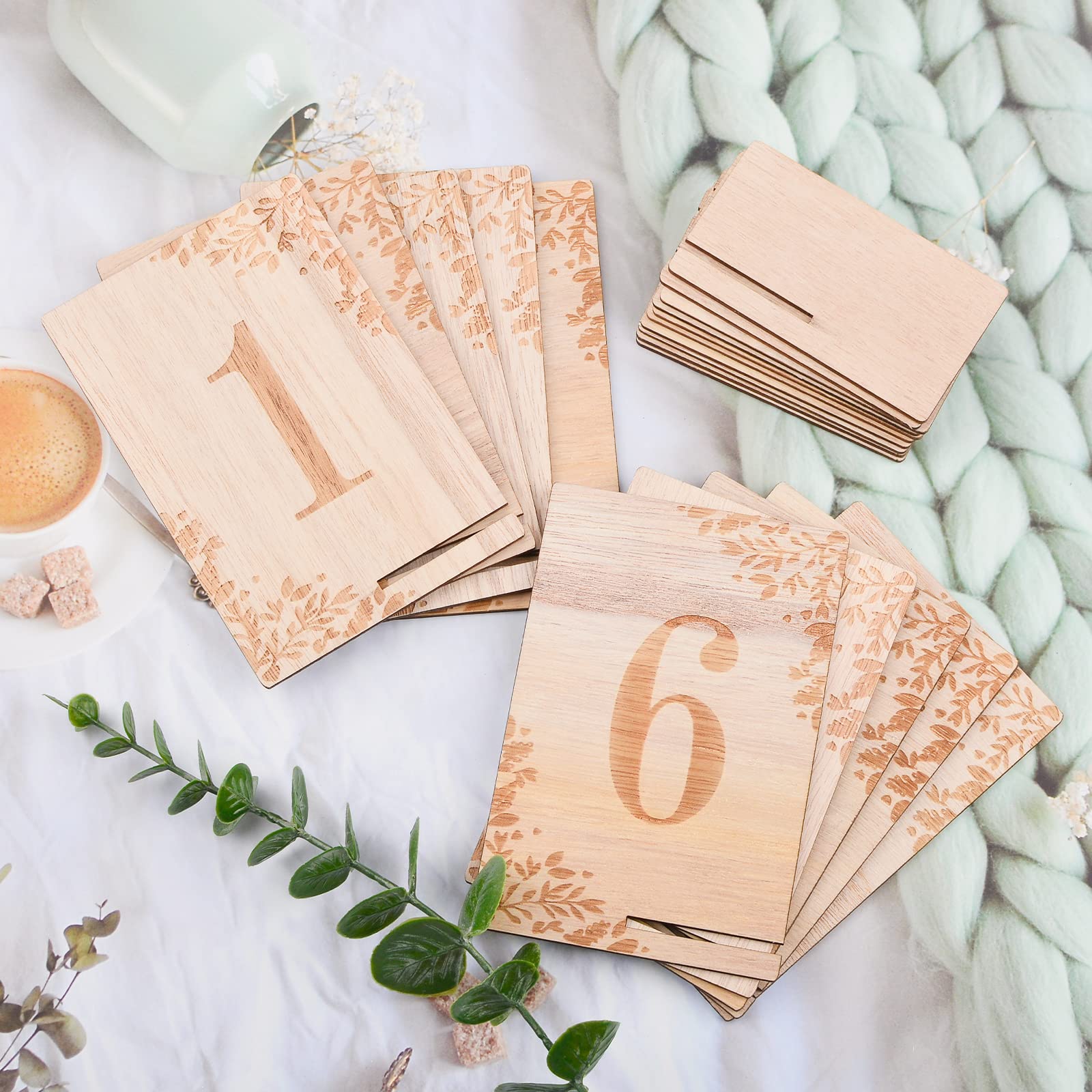 URROMA Wedding Wooden Table Numbers with Wooden Base,1-10 Rustic Wedding Centerpieces for Tables Number Wooden Sign for Party Decor