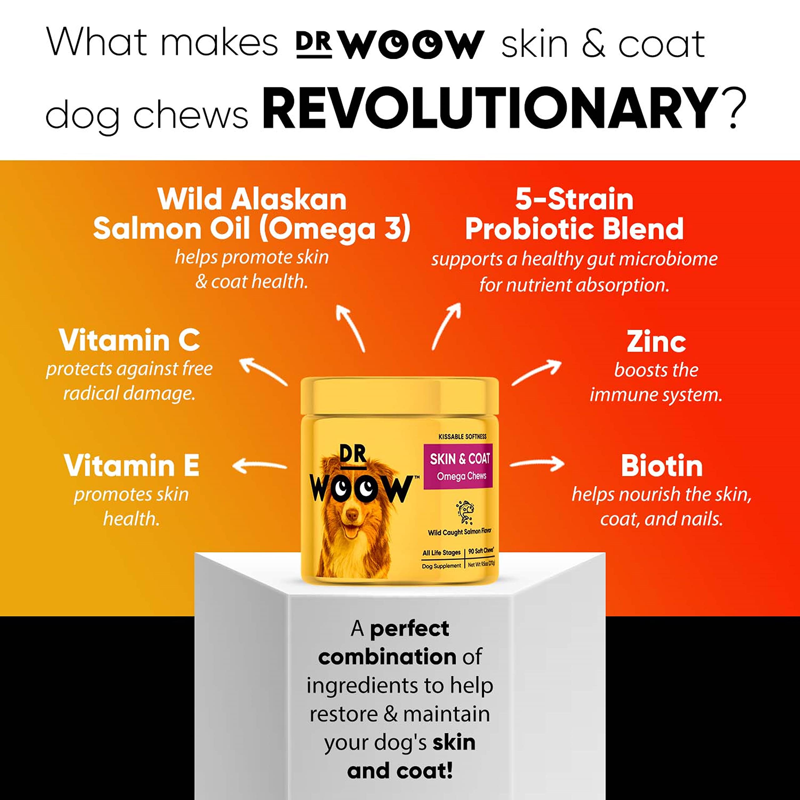 Dr Woow Pre, Pro, PostBiotic+ Salmon SkinHealth Soft Chew Supplement Bundle - Dog Vitamins, Zinc, Biotin, Probiotics, Omega 3 Fish Oil, and Wild Alaskan Salmon Oil, Cure Itchy Skin