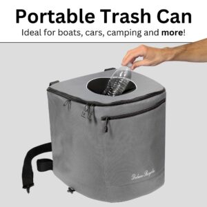 Deluxe Recycles Collapsible Trash Can for Boating and Camping | Large, Durable, and Portable with Inner Bin - 8 Gallons (Grey)