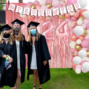 Pawliss 2024 Graduation Decorations Set 95pcs - Includes Pink White Balloons, Graduation Party Photo Props, So Proud of You Banner, Foil Curtain, Tissue Tassels for College High School Party Supplies