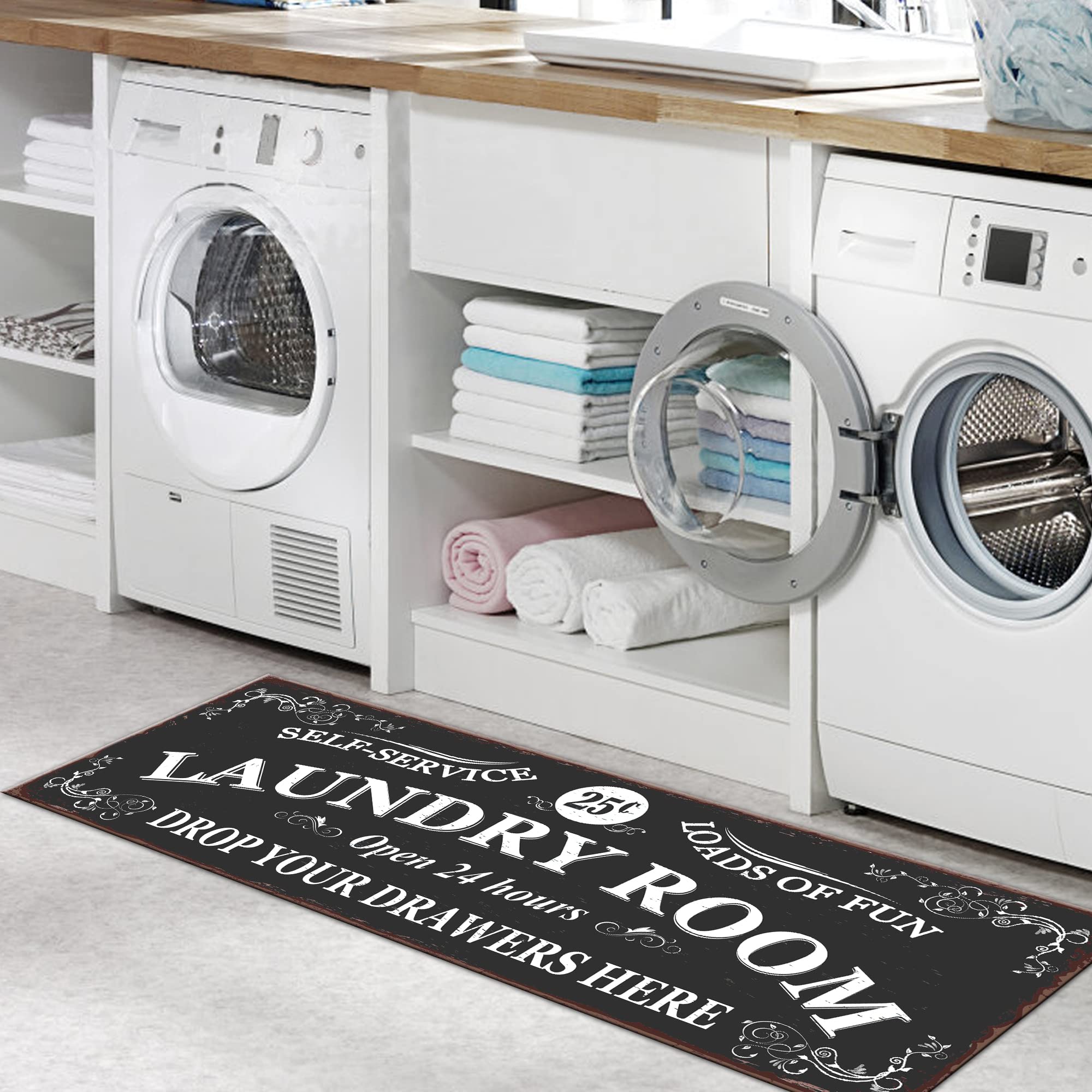 Kuilepa Farmhouse Laundry Room Area Rugs 20"X47" Non Slip Waterproof Laundry Floor Mat Durable Entrance Rug Area Rug for Kitchen Floor Laundry Room Bathroom Hallway Entryway Area Rugs