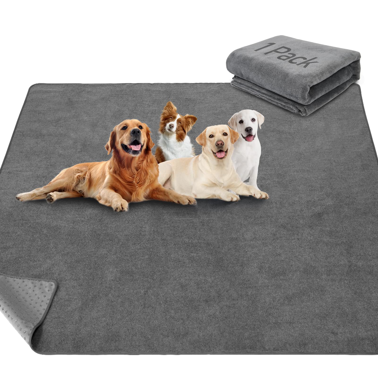 LOOBANI Non-Slip Washable Pee Pad for Dogs, 1 Pack Extra Large Reusable Dog Mat for Floor, Fast Absorbent Pet Whelping Pads, Puppy Playpen Mat for Incontinence, Housebreaking, Crate, 82x82in, Gray